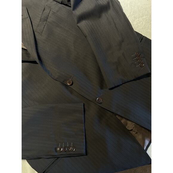 Armani Collezioni Mens 46L 39x31 Brown Black Stripe Designer Luxury Suit - Picture 6 of 16